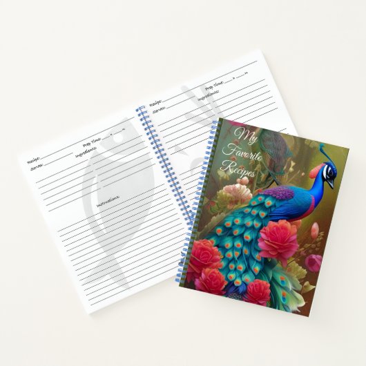 Blaue Pfaue im Rosengarten Rezept Notizblock (Innenseite)