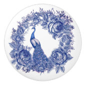 Blaue Pfaue Rose Blumengrenze Keramikknauf (Vorderseite)