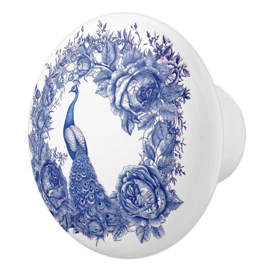 Blaue Pfaue Rose Blumengrenze Keramikknauf (Rechts)