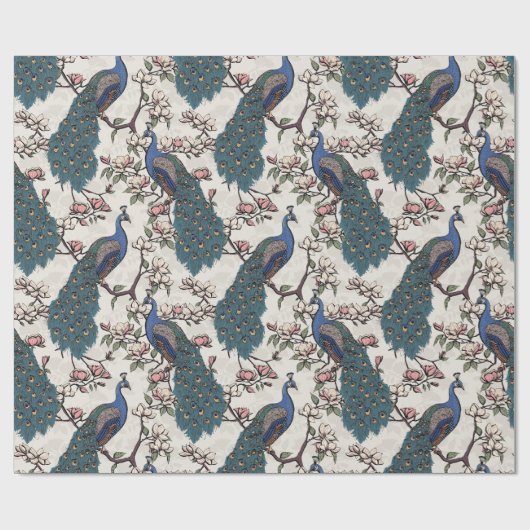 Blaue Pfaue und Magnolien Elfenbeinküste Geschenkpapier (Flach)