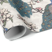 Blaue Pfaue und Magnolien Elfenbeinküste Geschenkpapier (Rolleneckpunkt)