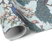Blaue Pfaue und Magnolien Geschenkpapier (Rolleneckpunkt)