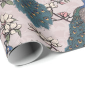 Blaue Pfaue und Magnolien Rosa Geschenkpapier (Rolleneckpunkt)