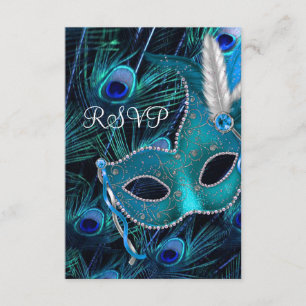 Blaue Pfauen-Maskenparty-RSVP RSVP Karte