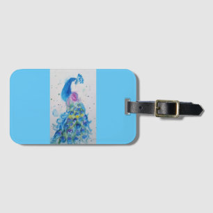 Blaue Pfauen-Vogel-Aquarell-Gepäckanhänger Gepäckanhänger