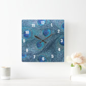 Blaue Pfauenfedern aus dem Glitzer Quadratische Wanduhr (Zuhause)
