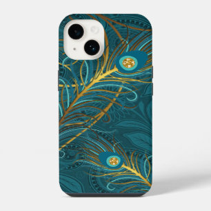 Blaue Pfauenfedern mit Paisley iPhone 14 Hülle