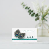 Blaue Pfauenfedern Platzkarte (Stehend Vorderseite)