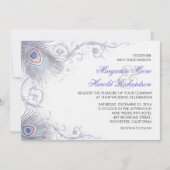 Blaue Pfauenfedern Vintage Hochzeit Einladungen (Vorderseite)