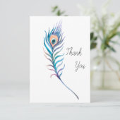 Blaue Pfauenfederzeichnung Dankeskarte (Stehend Vorderseite)