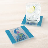 Blaue Pfauengewässer Aquamarin Blaue Vogelvögel Glasuntersetzer (Schrägansicht)