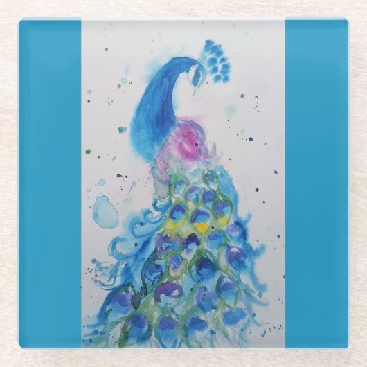 Blaue Pfauengewässer Aquamarin Blaue Vogelvögel Glasuntersetzer (Vorderseite)