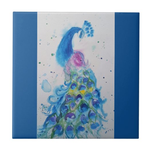 Blaue Pfauengewässer Navy Blaue Vogelarten Fliese (Vorderseite)