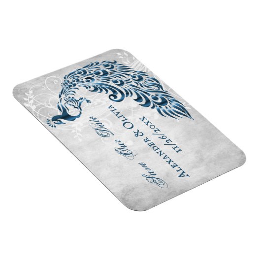 Blaue Pfauenleaf Wein retten Datum Magnet (Rechte Seite)