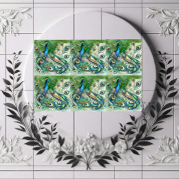 Blaue Pfauenpaar Grün Goldenes Federmotiv  Fliese