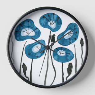 Blaue Pfauenpfeifen, Abstrakte Aquarellfarben-Blum Uhr