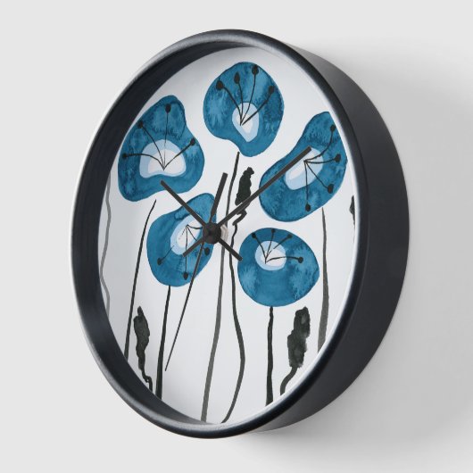 Blaue Pfauenpfeifen, Abstrakte Aquarellfarben-Blum Uhr (Winkel)