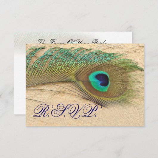 Blaue Pfauenrsvp-Karten Standard 3,5 x 5 RSVP Karte (Vorne/Hinten)