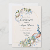 Blaue Pfauenvogel-Babydusche Einladung (Vorderseite)