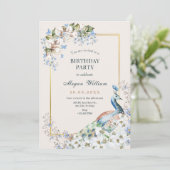 Blaue Pfauenvogel Einladung (Stehend Vorderseite)