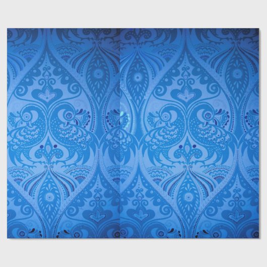 Blaue Pfauenvögel Geschenkpapier (Flach)