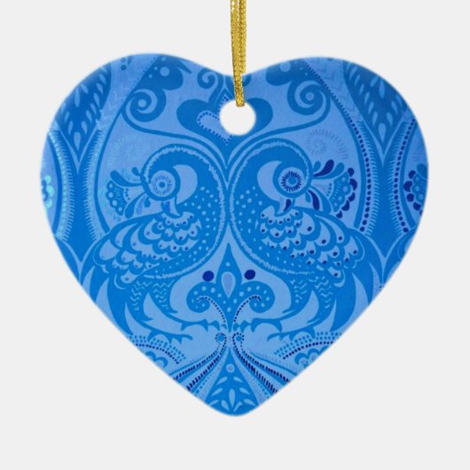 Blaue Pfauenvögel Keramik Ornament (Vorne)