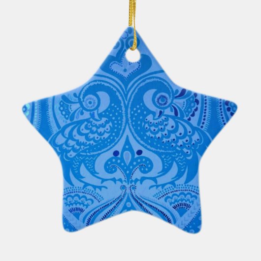Blaue Pfauenvögel Keramik Ornament (Hinten)