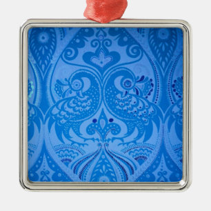 Blaue Pfauenvögel Ornament Aus Metall