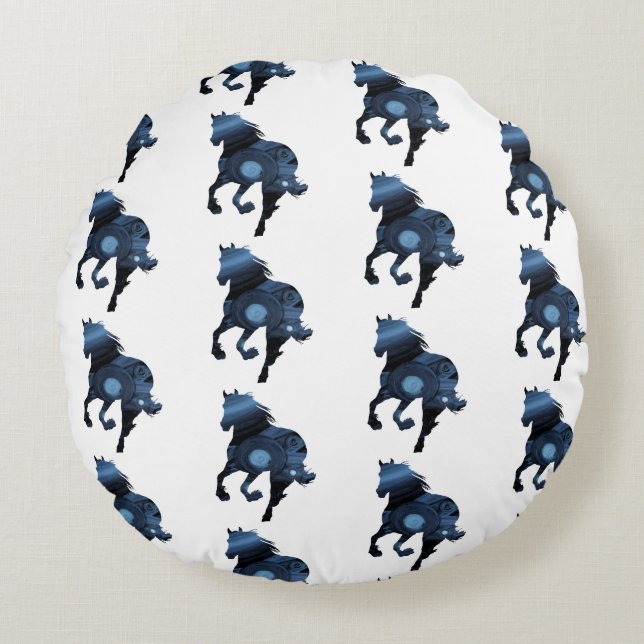 Blaue Pferd Kunst Kissen (Vorderseite)