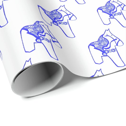 Blaue Pferde Geschenkpapier (Rolleneckpunkt)