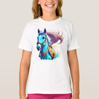 Blaue Pferde Kinder T-Shirt