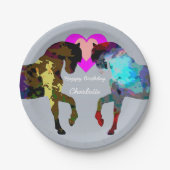 Blaue Pferdepersonalisierter PapierTeller (Vorderseite)