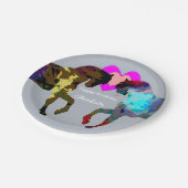 Blaue Pferdepersonalisierter PapierTeller (Schrägansicht)