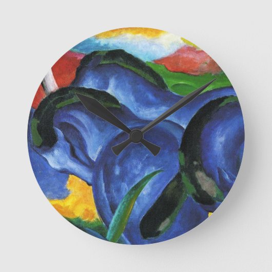 Blaue Pferdeuhr Franz Marcs Runde Wanduhr (Vorderseite)