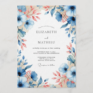 Blaue Pfingstrose-Blütenhochzeit Einladung