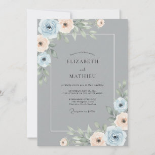 Blaue Pfingstrose Botanische Romantische Hochzeit Einladung
