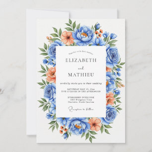 Blaue Pfingstrose Lebendige Florale Hochzeit Einladung