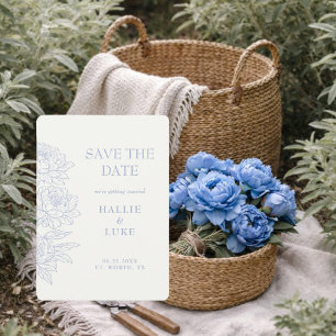 Blaue Pfingstrose Linienkunst Hochzeit Save Datum Einladung