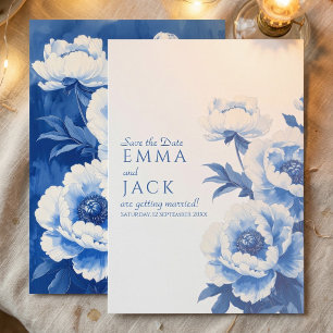 Blaue Pfingstrosen-Blumen Hochzeitseinladung zum S Save The Date