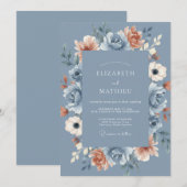 Blaue Pfingstrosen-Hochzeit Einladung (Vorne/Hinten)