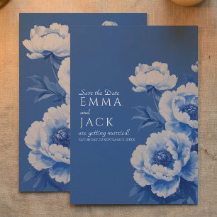 Blaue Pfingstrosen-Hochzeitseinladung zum Vormerke Save The Date