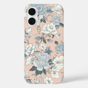 Blaue Pfingstrosen Pfirsich Botanisch Vintage Blum iPhone 16 Hülle