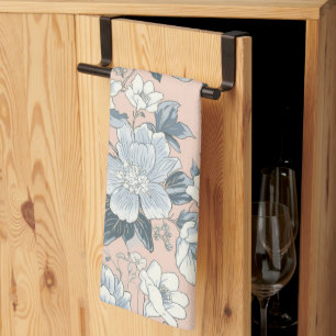 Blaue Pfingstrosen Pfirsich Botanisch Vintage Flor Geschirrtuch