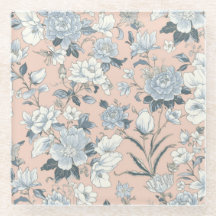 Blaue Pfingstrosen Pfirsich Botanisch Vintage Flor