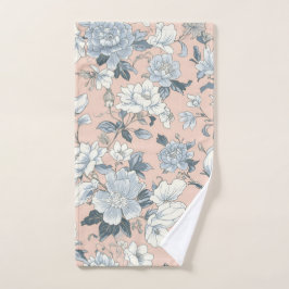 Blaue Pfingstrosen Pfirsich Botanisch Vintage Flor Handtuch