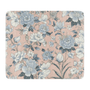 Blaue Pfingstrosen Pfirsich Botanisch Vintage Flor Schneidebrett