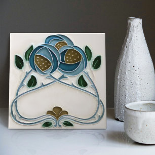 Blaue Pfingstrosen-Wanddekoration Art Nouveau Art Fliese
