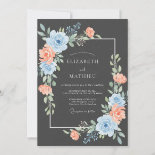 Blaue Pfirsich-Blüten-Hochzeit Einladung