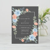 Blaue Pfirsich-Blüten-Hochzeit Einladung (Stehend Vorderseite)