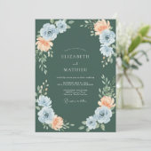 Blaue Pfirsich-Botanik-Hochzeit Einladung (Stehend Vorderseite)